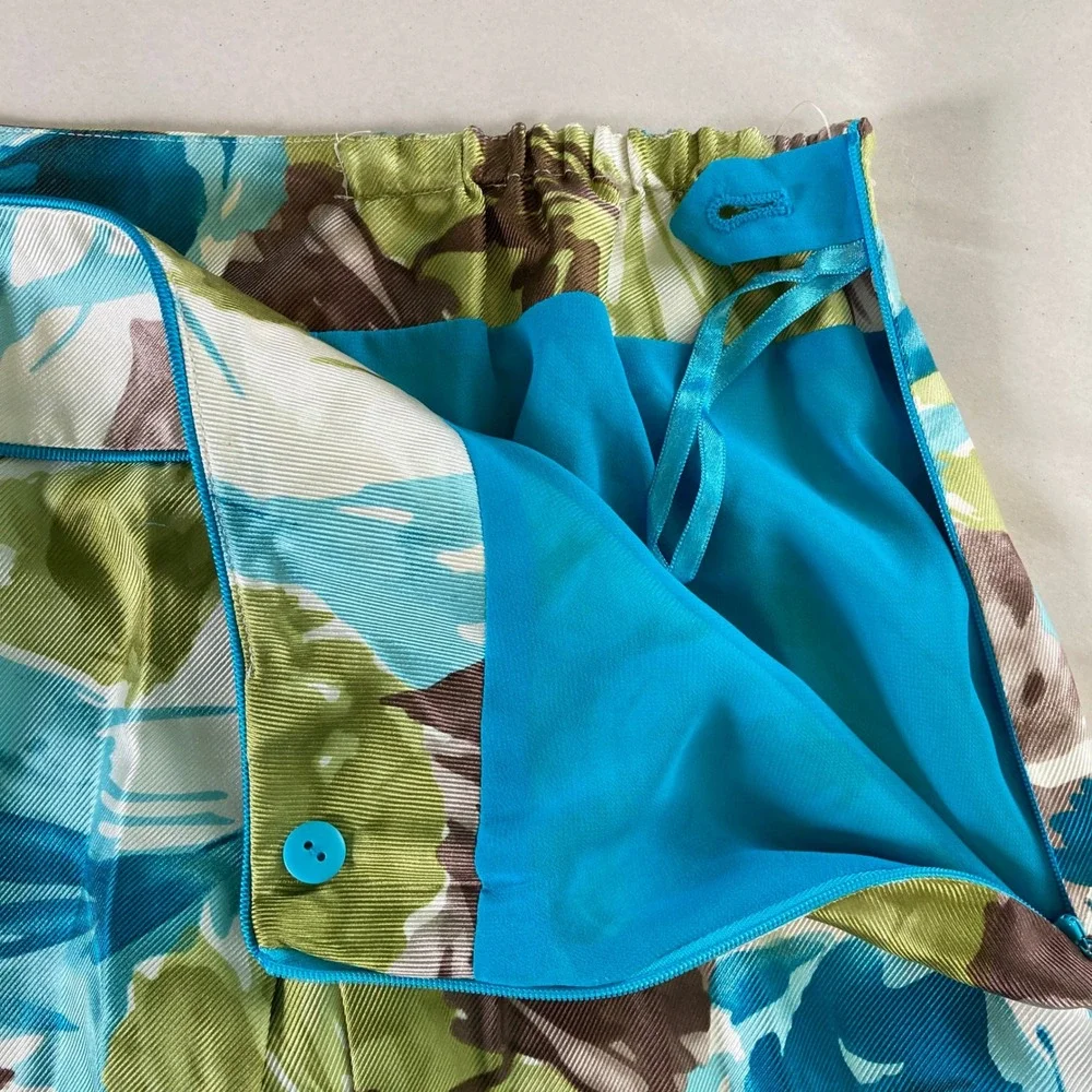 Talbots 100% Silk Floral Midi Skirt Lined Blue Green Abstract Chic Plus Size 22